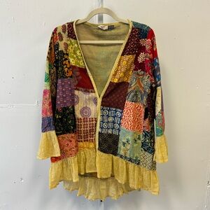 Gypsy Rose Boho Patchwork Bandana Colorful Open Front Cardigan Coverup One Size